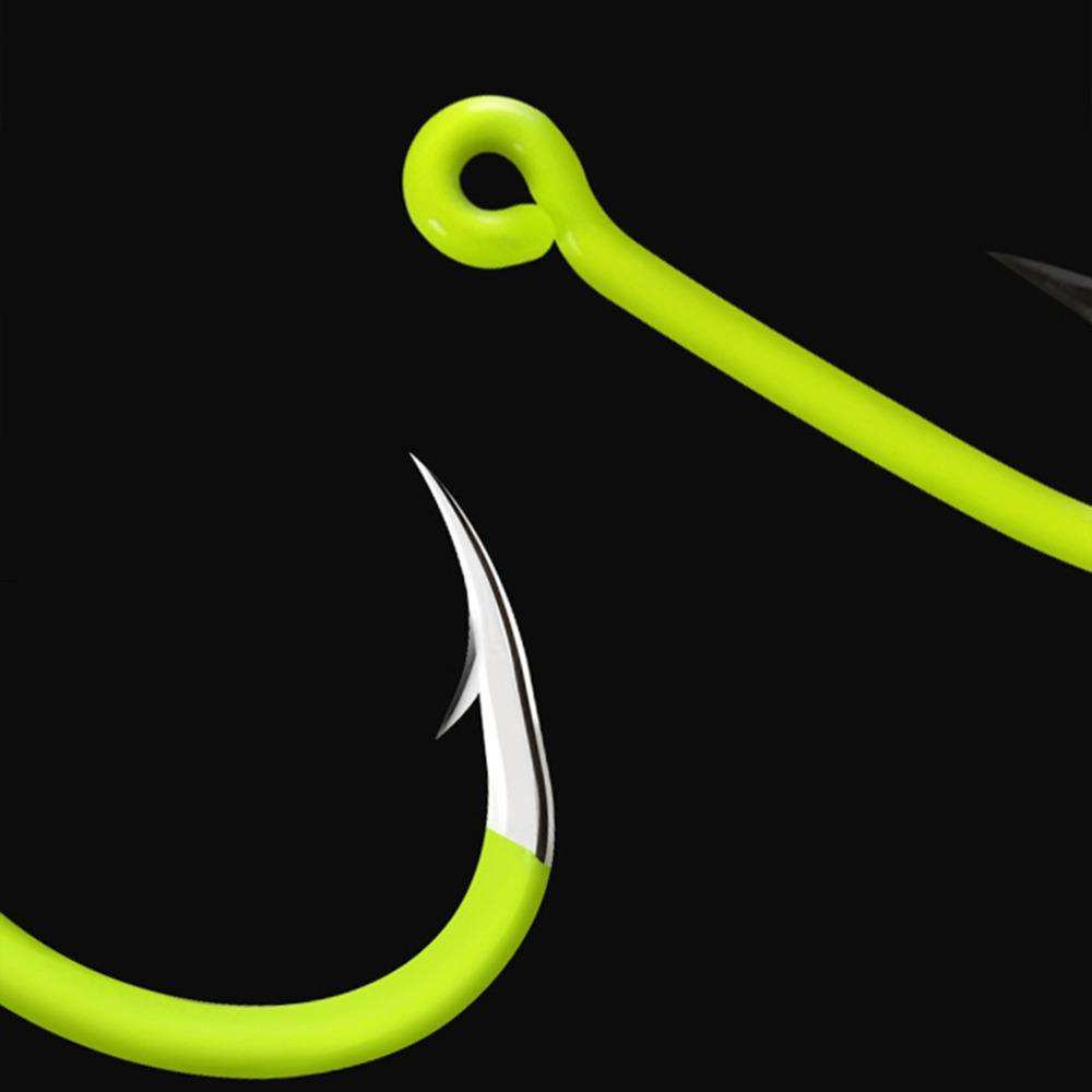 100PCS Fluorescent Green Octopus Fishing Hooks Fishing Accessories Catfish Bass Tuna Walleye Trout