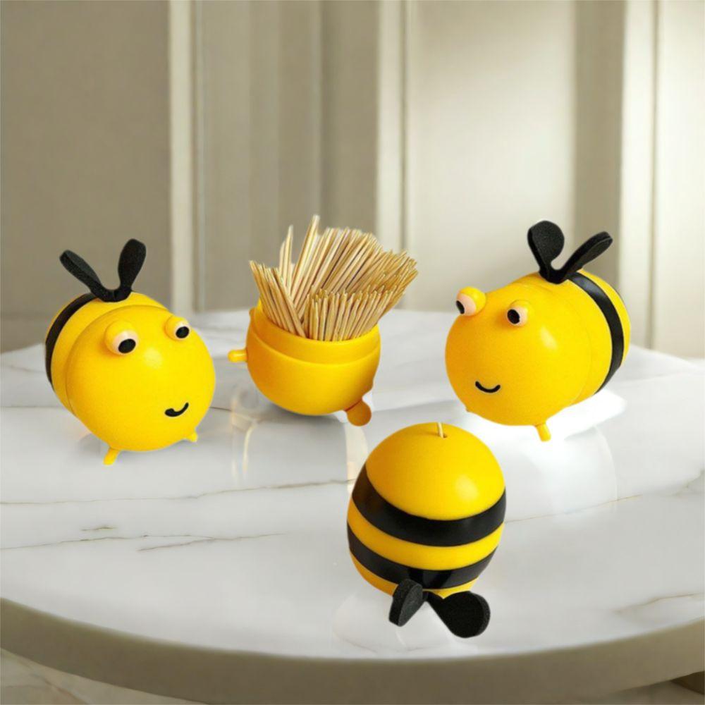 2Pcs Cartoon Design Bee Shape Toothpick Box Plastic Cute Little Bee Toothpick Jar Moisture-proof Portable