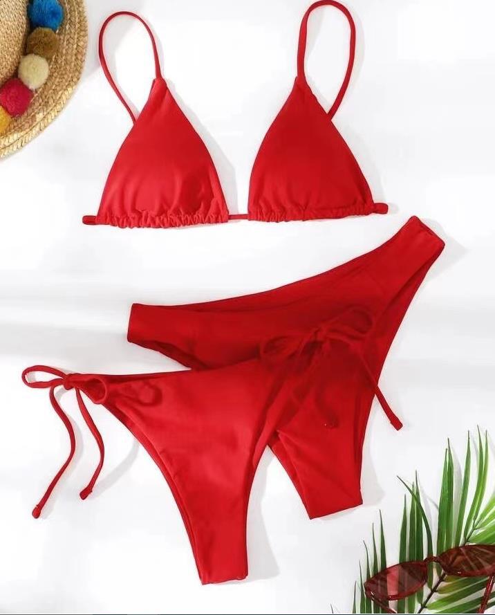 New Bikini Threepiece Swimsuit Women's Split Swimsuit Solid Color Sexy Suspender