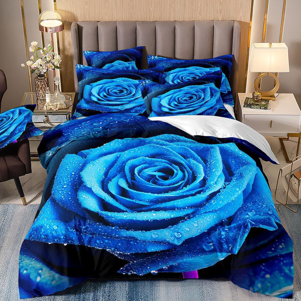 Three-Piece Rose Floral Style 3D Printed Quilt Cover Home Textile Bedding Kit