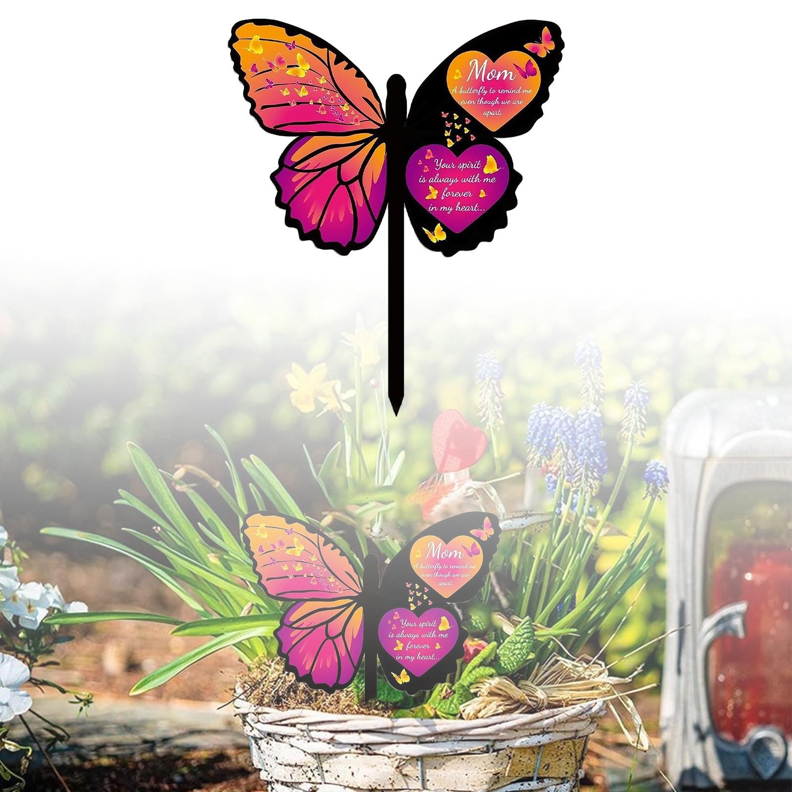 

1pc Butterfly Garden Stake Grave Cemetery Decorations Acrylic Memorial Graveyard Commemorative Plaque Remembrance Sympathy Decor One Size