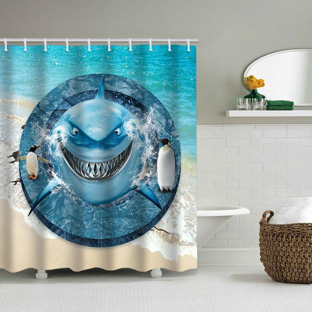 1/4 Marine Organism Shower Curtains, Toilet Seat Decoration, Shower Curtain With Carpet And Toilet Lid, 12 70.8X70.8 Inch Hooks