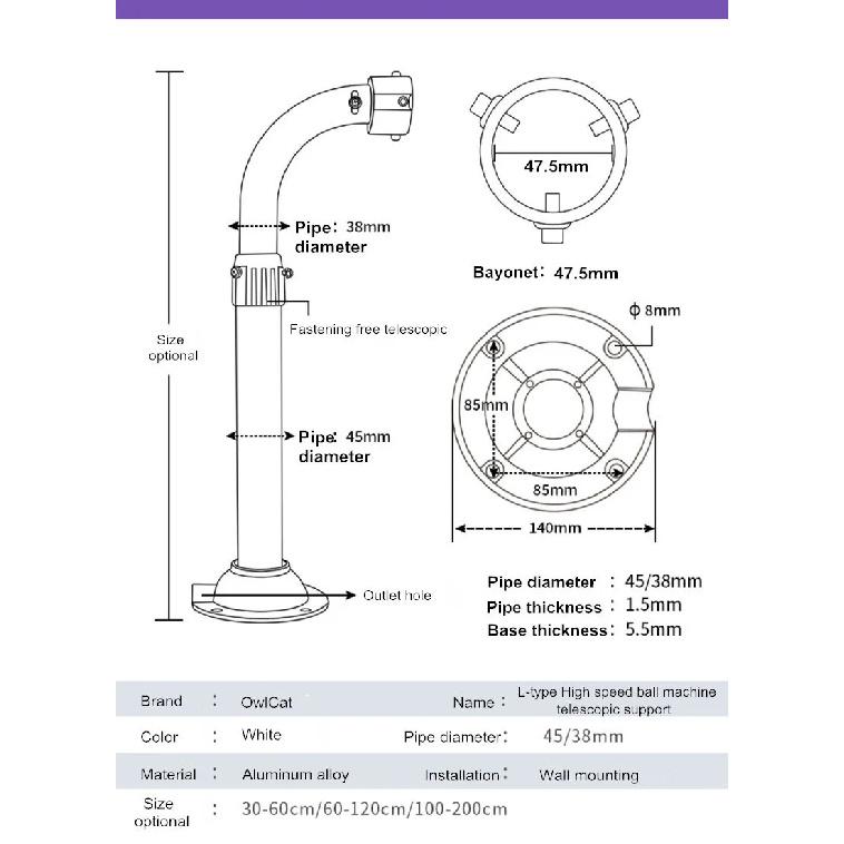 High Speed Dome PTZ Camera Wall Ceiling Mount Bracket Outdoor Surveillance Camera Telescopic Bracket for Hikvision Dahua Camera