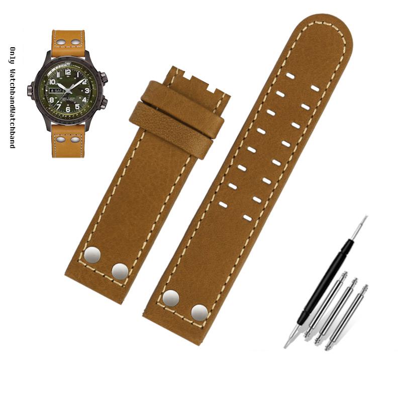 Για Λουράκι Ρολογιού Hamilton Khaki Aviation H77616533 H760250 Field Ανδρικό Γνήσιο Δέρμα Rivet Λουράκι Ρολογιού 20mm 22mm Καφέ Βραχιόλι