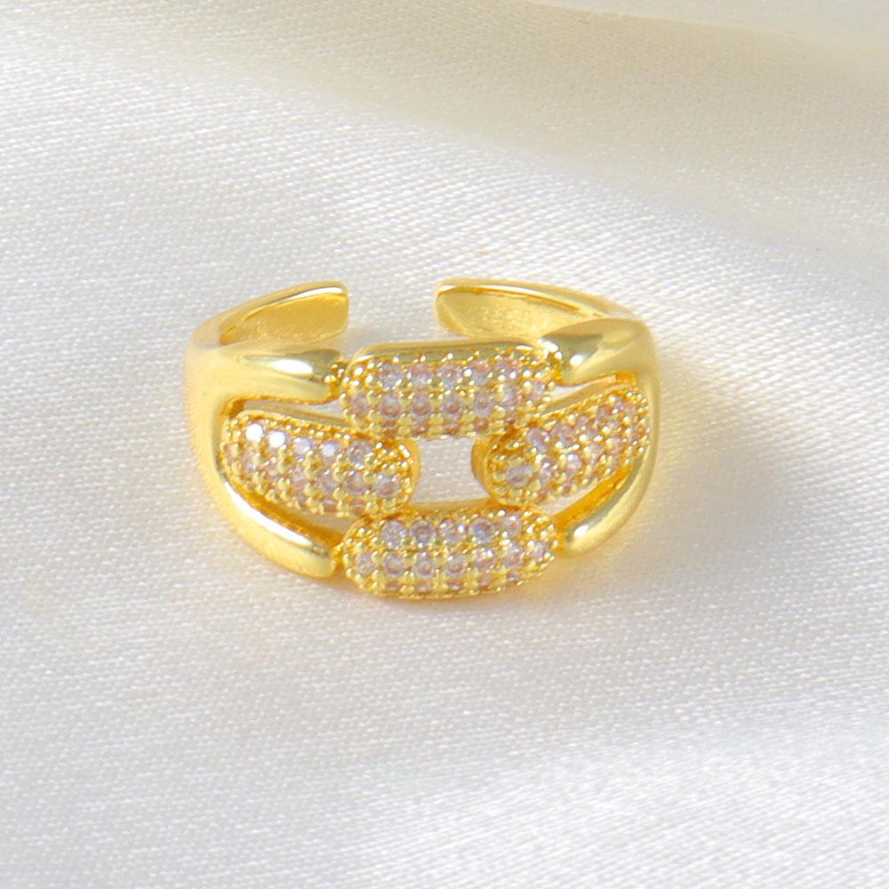 Elegant Copper Zirconia Open Ring: Wide Band Exquisite Couple Style for Festivals.