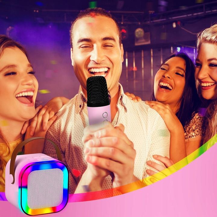 Zestaw Do Karaoke 2X Mikrofon Bezprzewodowy Przenośny Bluetooth Głośnik Rgb