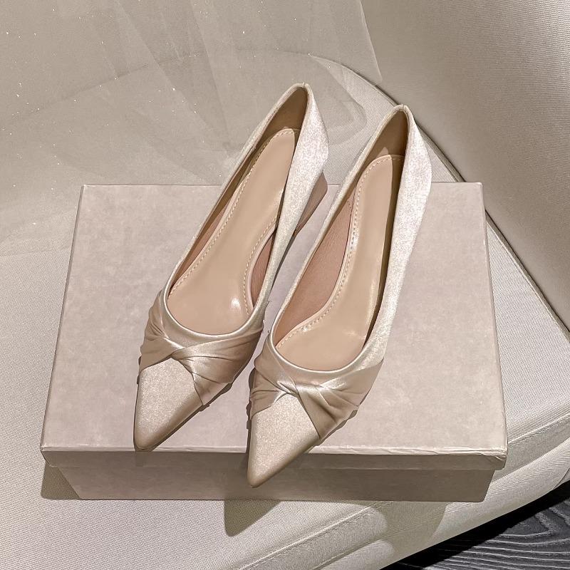 Block Heel Not Tired Feet Gentle Fairy Style High Heels Women's Satin Comfortable Soft Sole French Pointed Toe Single Shoes