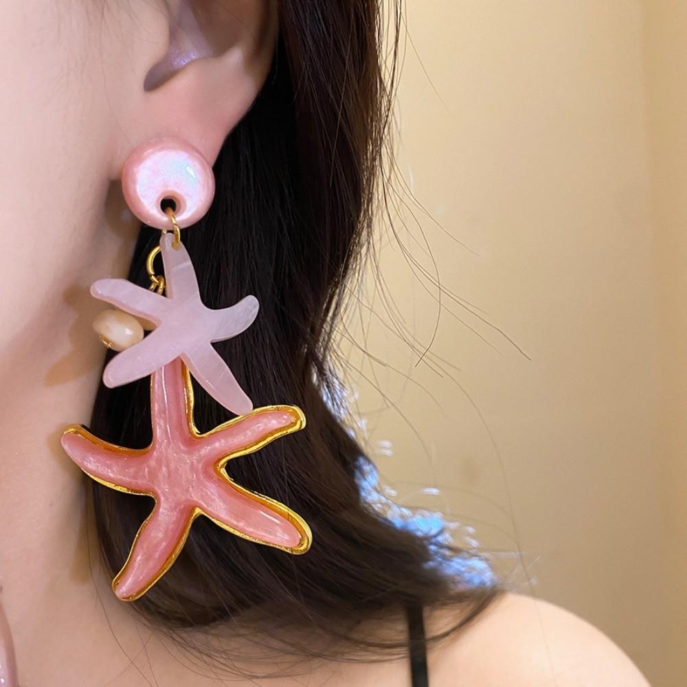 Candy Color Ocean Starfish Stud Earrings Shell Starfish Ear Pendant  Ladies