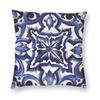 Blauw sierlijk bloemig Mediterraans Siciliaans tegel vierkant kussensloop kussenhoes kussen plaid voor huisbank woonkamer