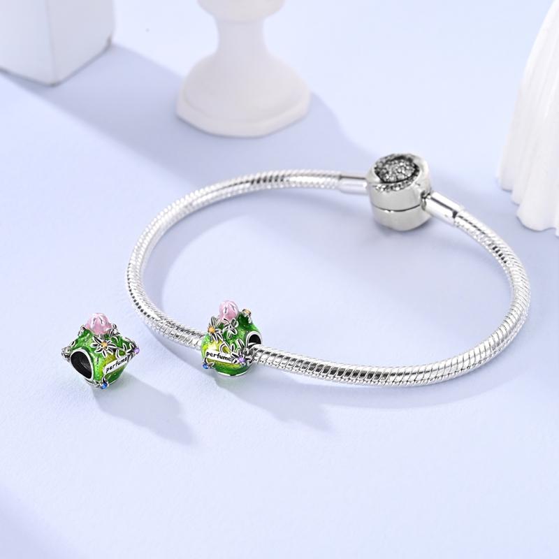Charms Copper Green Perfume Bottle Flower Pendants Fit Charms Plata Original Bracelet Beads Women Jewellery Making Diy