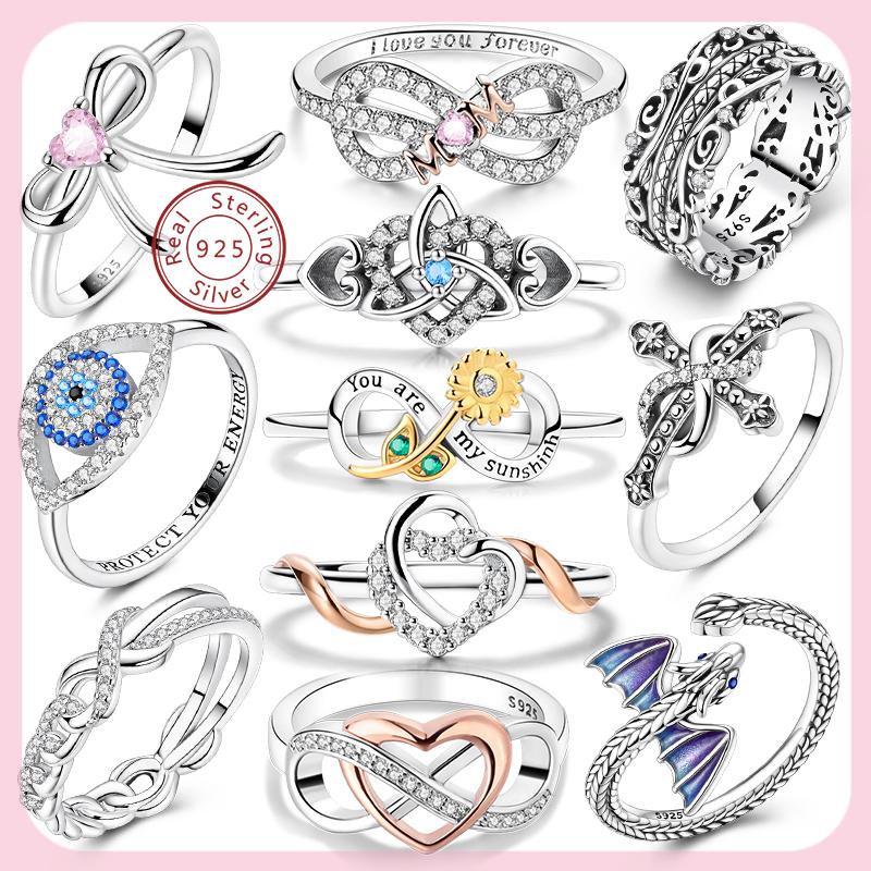 Rings New Copper Rings Bow Love Heart Stars Moon Sparkling Zircon Rings Ideal For Women Party Wedding Jewellery Gift