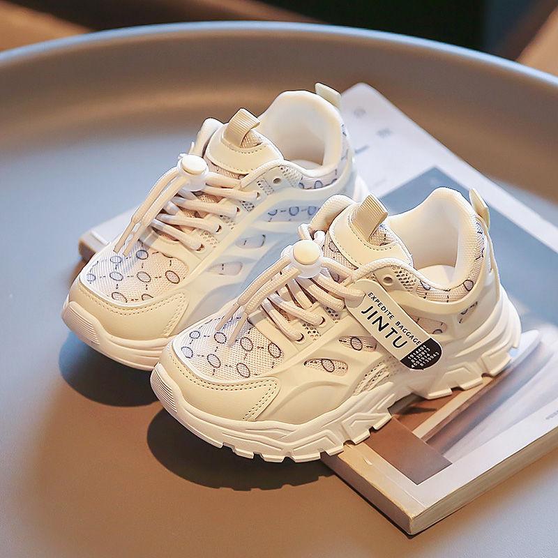 Girls' leather sneakers Spring and autumn shoes Middle-aged and older children's elementary school children's running shoes Lightweight soft soles