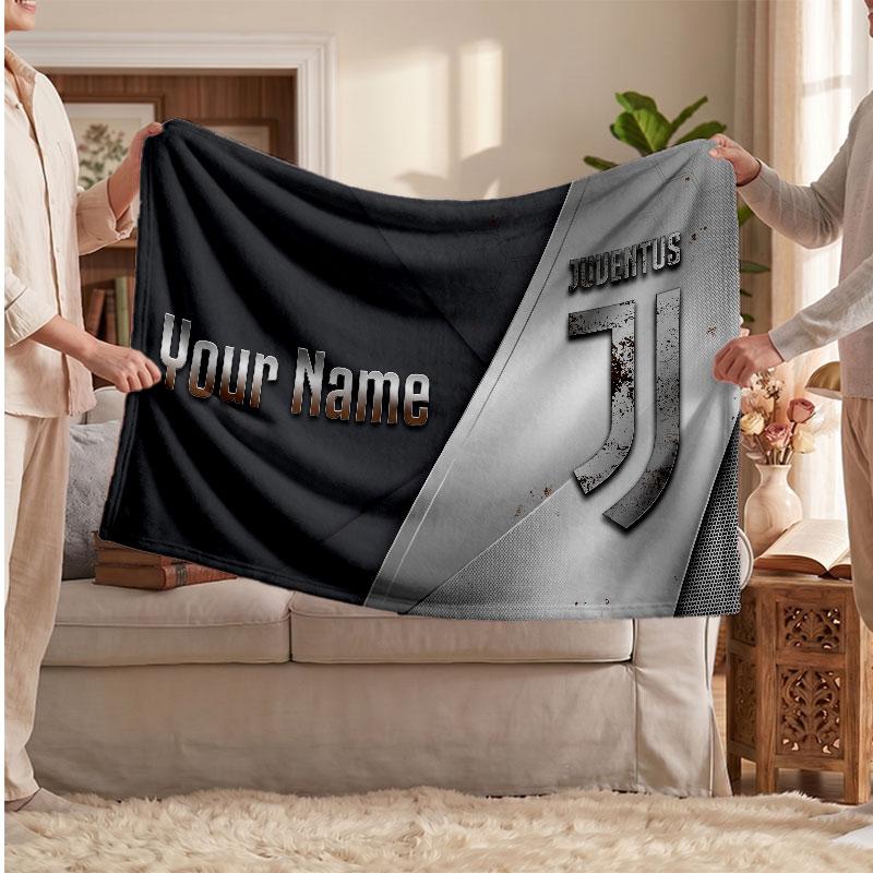 Juventus FC Personalisierte Fleecedecke Mit Fußballlogo, Benutzerdefinierter Name Text Weich Warm Home Überwurfdecke