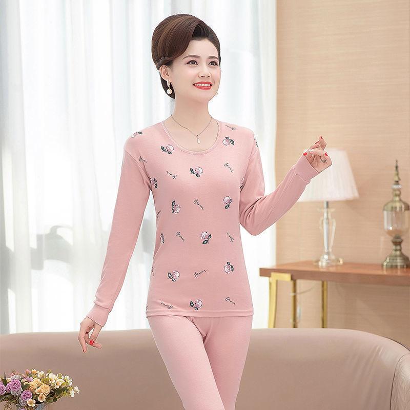 A High-neck, Thin and Large-sized Cotton Sweater Set for Middle-aged and Elderly Women In Thermal Underwear