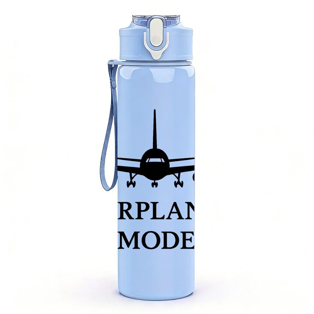 1PC Airplane Mode Line Drawing 750ml Color Plastic Sports Water Bottle Leakproof Flip Straw Lid Suitable for Sports Office Home Use