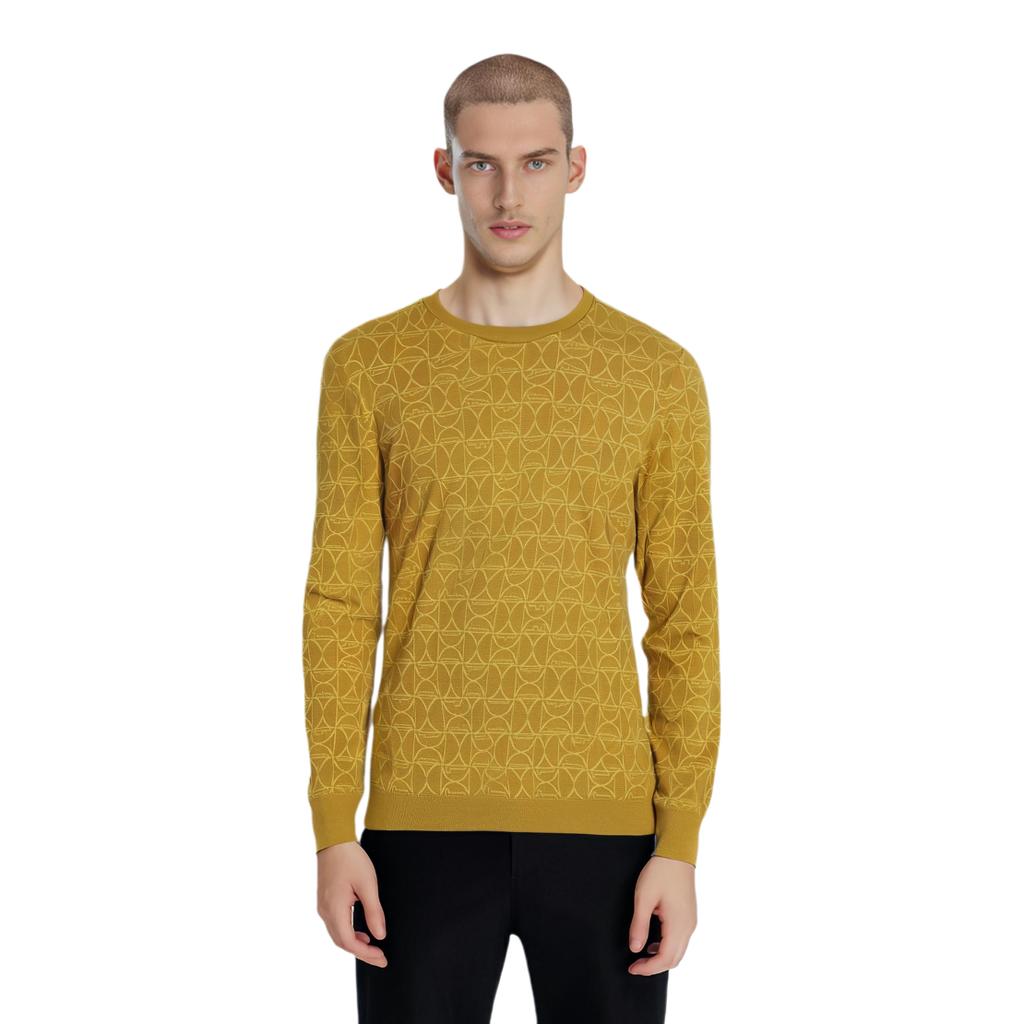 FILA Printed Round Neck Knitted Sweater Men sweater Sea-Daisy-Yellow F11M412401F-MT