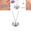 Adorable Cartoon Character Stitch Shimmering Drip Oil Jewelry Set Elegant Necklace Bracelet And Earrings For All Occasions