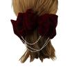 Cloth Bowknot Spring Clip Pearl Velvet Bow Hair Clip Cute   Girls