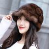 100% Mink Fur Bucket Hat Beanie For Girls Soft Thickened Furry Beret Ladies Hat Elegant Winter Outdoor Windproof Warm Hat