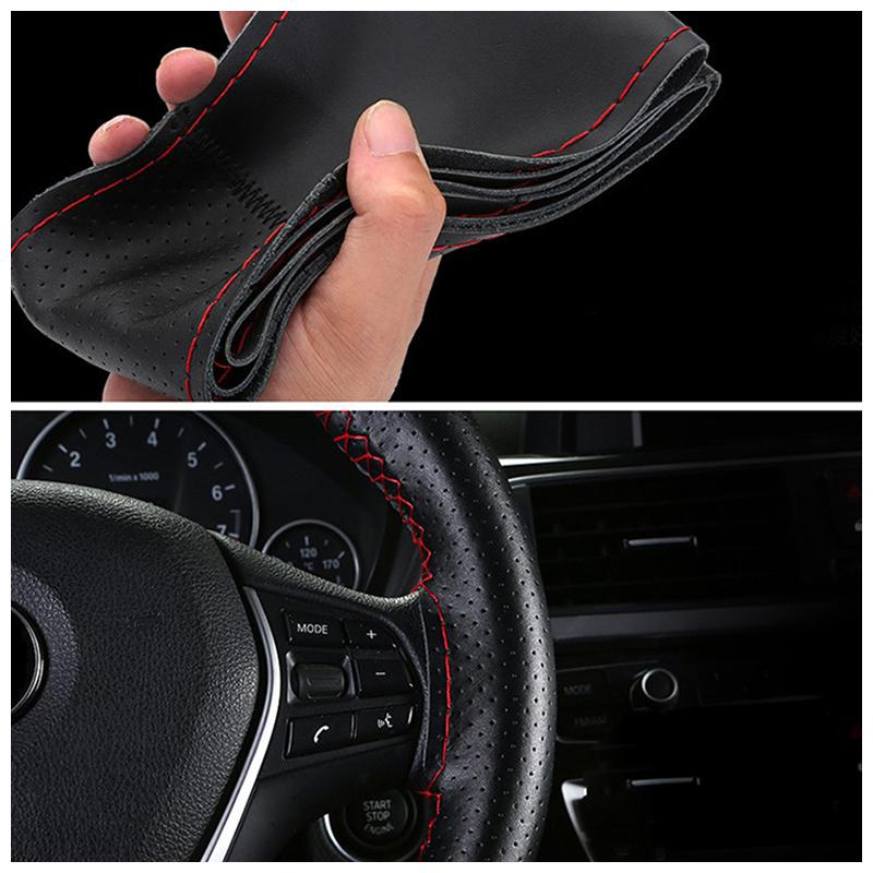 SEAMETAL Cowhide Steering Wheel Cover Soft Leather Steering Cover Wear-Resistant Anti Scratch Steer Wheel Protector for 37-39cm