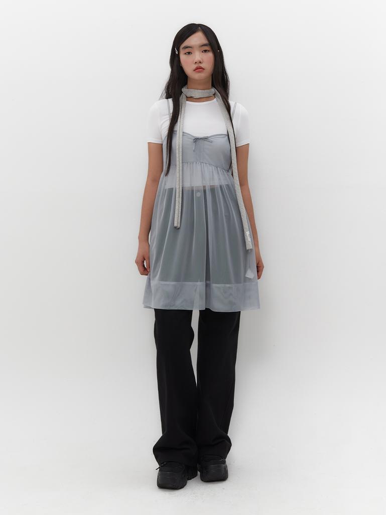 Tuomio Ribbon Mini Mesh Dress [Baby Blue]