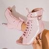 Tie Hairtail Fish Mouth Cold Boots Women Summer Block Heel Cutout Patent Leather Booties High Heels Sandals