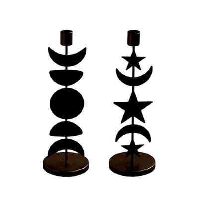 Schwarzer Säulenkerzenhalter Eisen Kerzenständer Sonne Mond Stern Metall Kerzenständer für Hochzeiten und Festival Tischdekoration