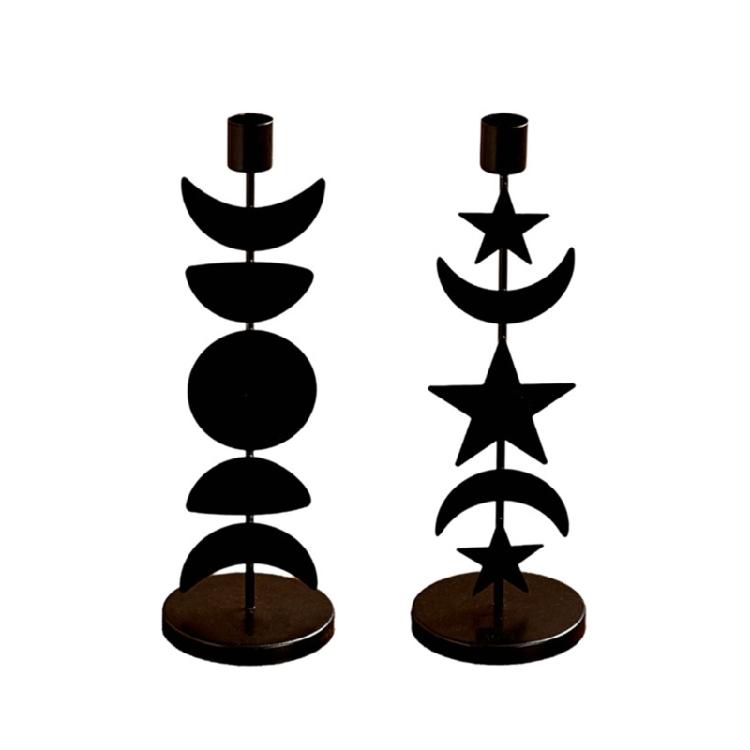 Black Pillar Candle Holder Iron Candlestick Sun Moon Star Metal Candle Stand for Weddings and Festival Table Decoration