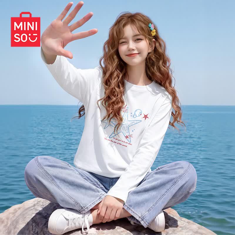 MINISO Women's Pure Cotton Long-Sleeve T-shirt