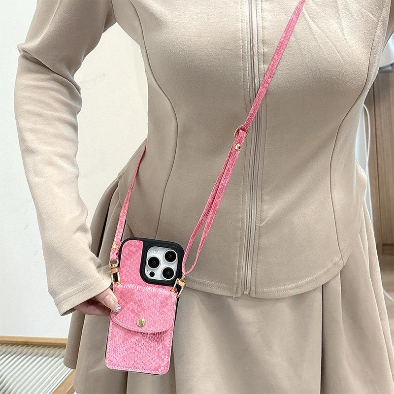 Button Snakeskin Wallet Crossbody Cord Phone Case for IPhone17promax Strap for Apple 16 Card Holder 15