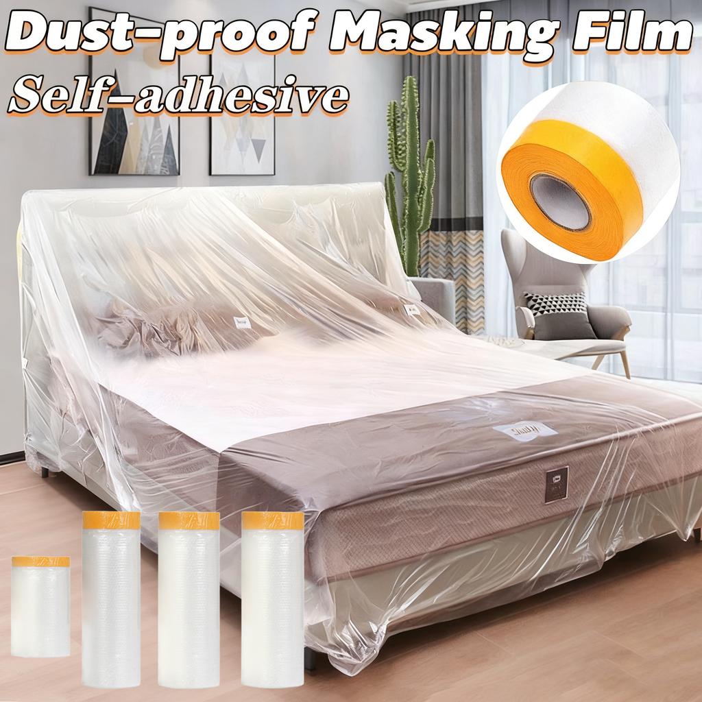 Pre-Taped Masking Film, Clear Plastic Sheeting Plastic Drop Cloths For Painting, Automotive Appliance, Plastic Sheeting Cove