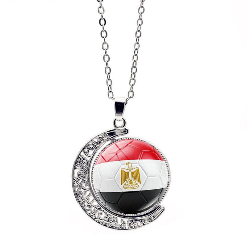 FIFA World Cup Flag Football Necklace Women's Versatile Creative Rotating Moon Pendant Sweater Chain