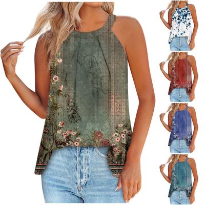 Tanktops voor dames Losvallende, geplooide mouwloze tops met zomerprint