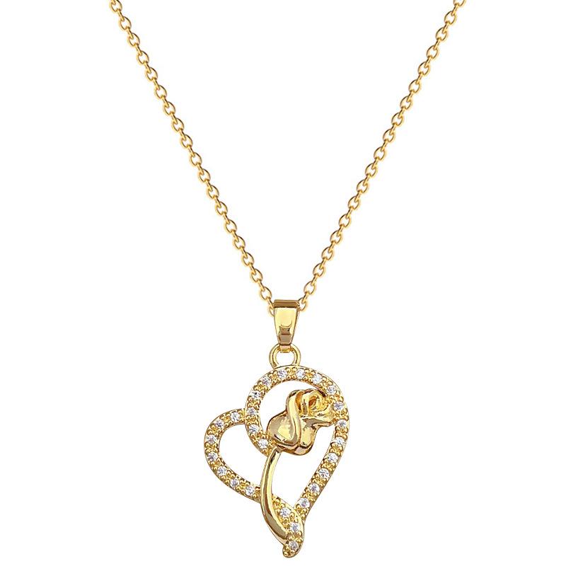 Love Rose Light Luxury Temperament Gorgeous Full Diamond Necklace Female Versatile Collarbone Chain Titanium Steel Chain