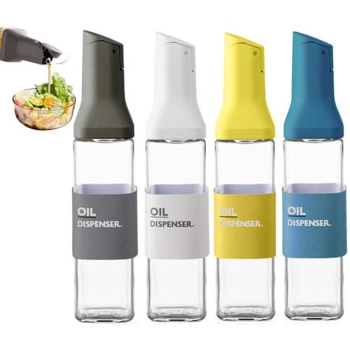 PluieSoleil 4-Piece Oil and Soy Sauce Bottle Gift Set, Drip-Free, One-Handed Use, Washable Glass, 500ml, Multicolored, for Cooking (Waterproof Sticker