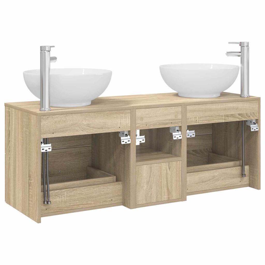 Bathroom Furniture Set 3 pcs Sonoma Oak 129 x 44.5 x 80 cm
