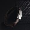 PolishedPlus Customized Men's Bracelet Engraving Names Bangle Stainless Steel Braided Leather Bracelets Dad Father's Day