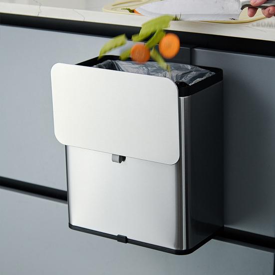 0.8 Gallon Kitchen Compost Bin Hanging Garbage Can with Lid Stainless Steel Trash Can for Kitchen Cabinet Door Wall Mounted Countertop under Sink RV