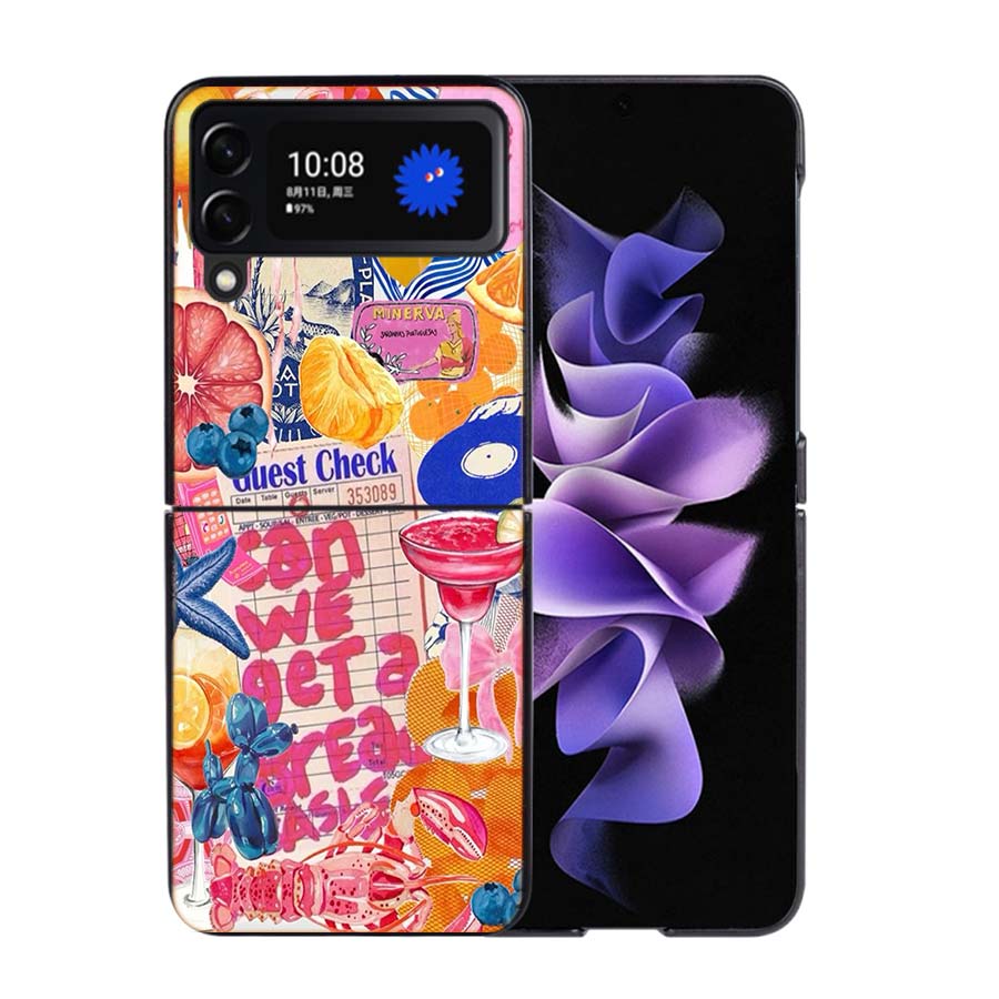 Seaside Scenery Wine Lemon Phone Case For Samsung Z Flip 7 6 5G Galaxy Z Flip4 Z Flip5 Z Flip3 Coque Black Hard PC Shell Protect