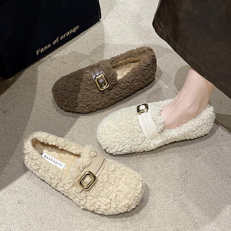 Fashion Xiaoxiangfeng fluffy shoes women's new Doudou shoes super soft short plush cotton shoes for pregnant women