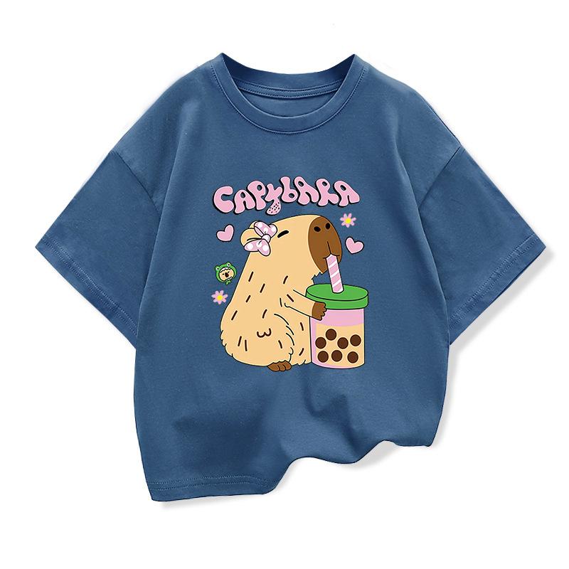 Summer Kids Tshirts Capybara Printed Cartoon T Shirt for Girls Animal Printing Boy T Shirt Tops Tees Children Clothes