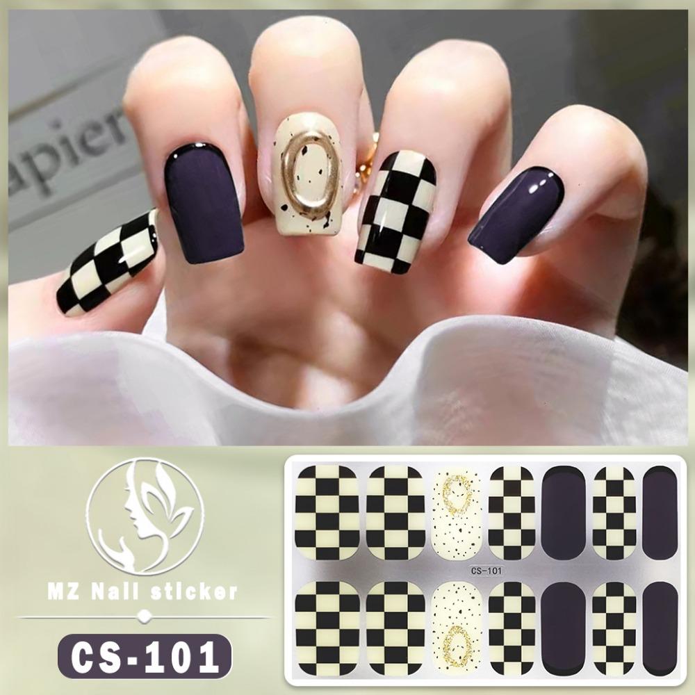 New type of bake-free gel nail polish film, full sticker, plaid spring and summer flower nail art film, nail film, waterproof paper patch
