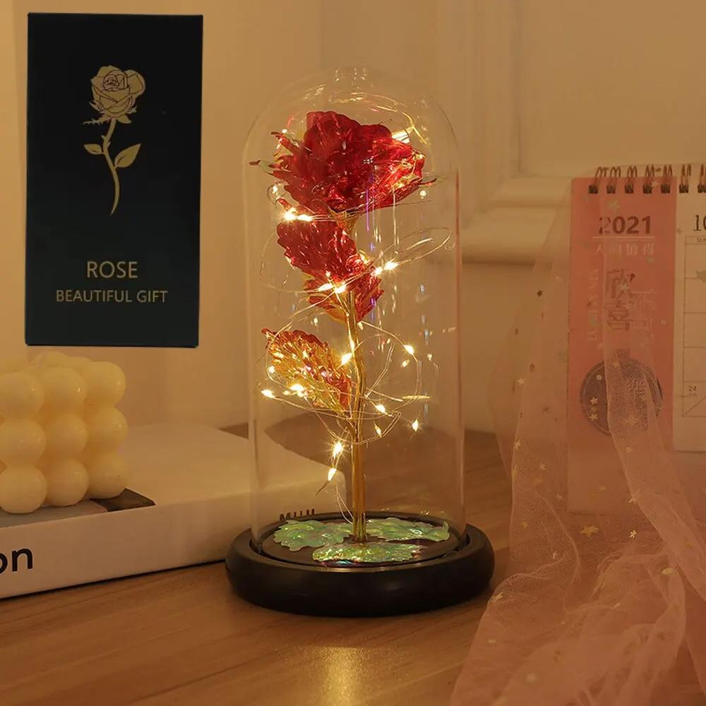 Eternal Rose LED Light Foil Flower In Glass Cover Mothers Day Wedding Favors Bridesmaid Valentines Day Gift for Girlfriend Gift