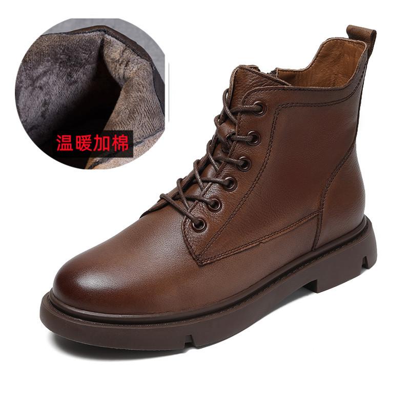 2025 autumn new short Martin boots women's V-mouth lace-up flat-bottomed short boots leather British single boots women's boots