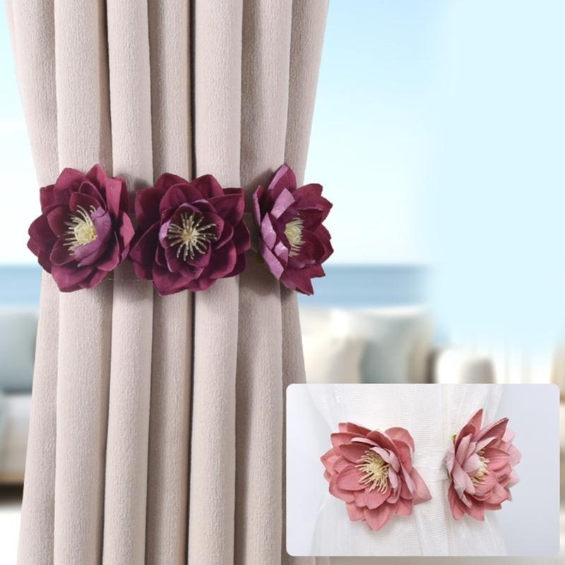 Curtain Holders with Flower Pattern Curtain Tiebacks, Easy Installation Curtain Tie Not Require Tools Set of 4 X3UC