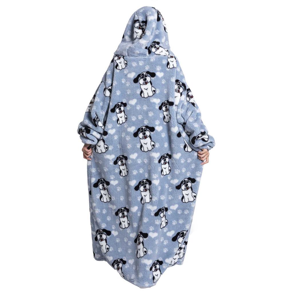 Giyilebilir Battaniye Kadın Ev Yumuşak Flanel Rahat Baskılı Cepli Büyük Boy Kapşonlu Sweatshirt