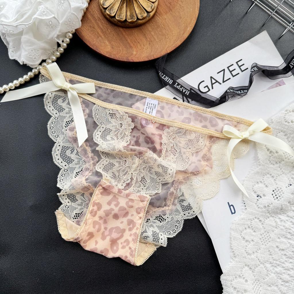 Women's Summer Leopard Print Pure Sexy Lace Mesh High Split Briefs