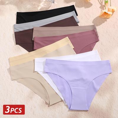 3 Stück Nahtlose Eis-Seiden-Slips für Damen Sexy Hüftslips Weibliche Ultradünne Ohne Abdrücke Unterwäsche Damen Atmungsaktive Lingerie
