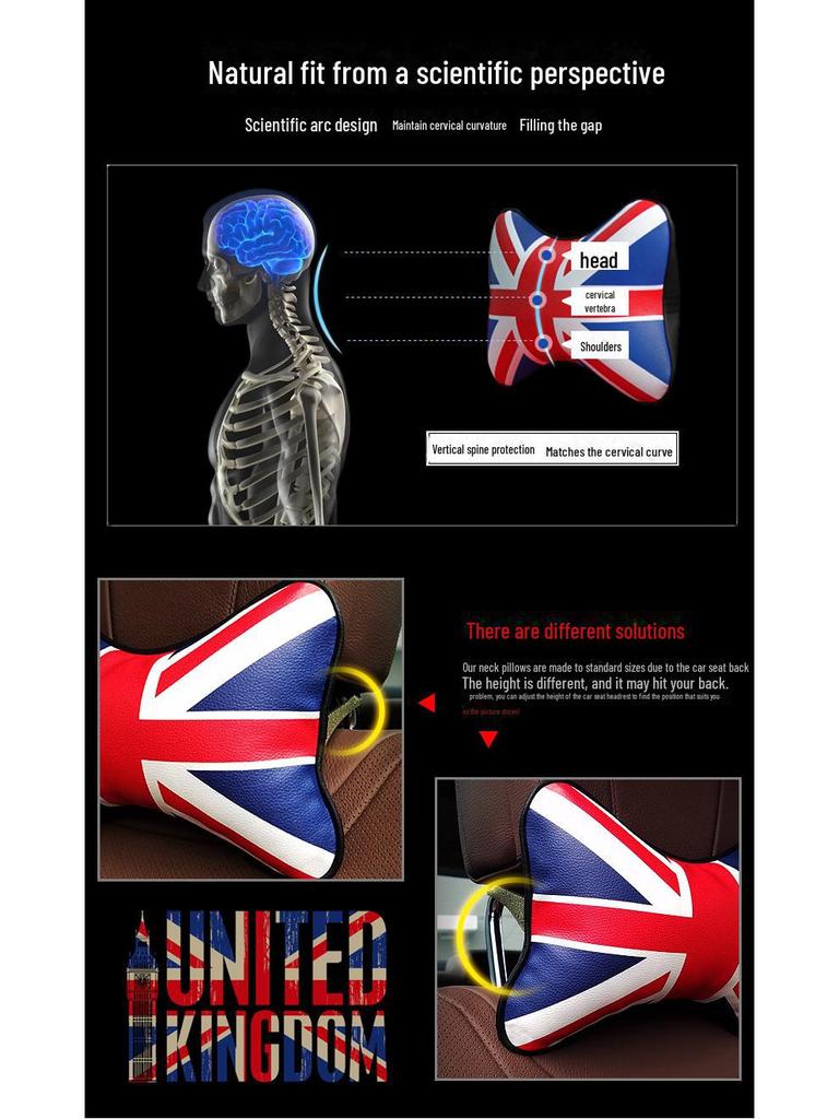 Cuscino per poggiatesta per auto in pelle stile britannico Union Jack