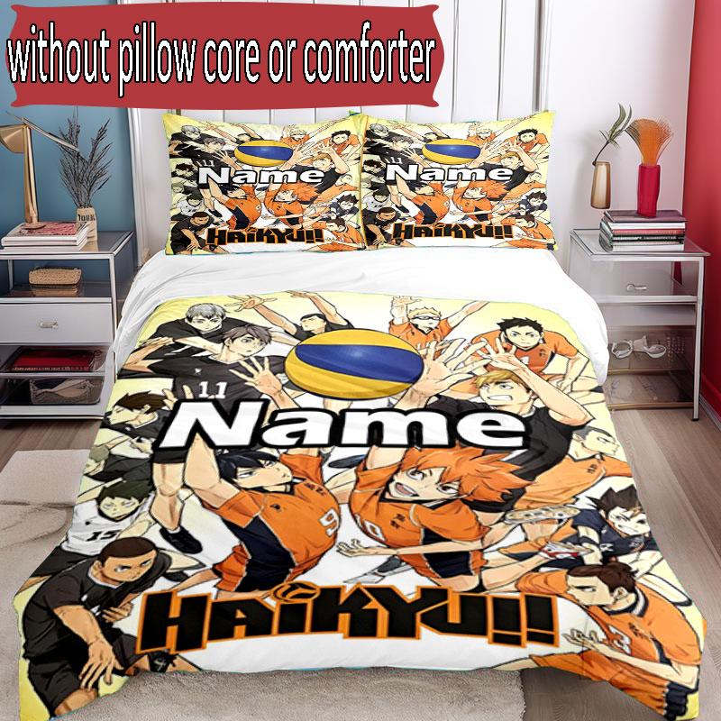 3-teiliges Bettbezug-Set (1 * Bettbezug + 2 * Kissenbezug, ohne Kern), Maßgeschneidertes Haikyu Muster Bettwäscheset, Heim Schlafzimmer Dekor Geschenk